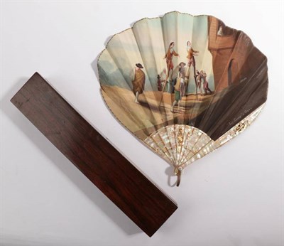 Lot 2162 - Los Zancos, After Goya: An Early 20th Century Pink Mother-of-Pearl Fan of Fontange Form, the...