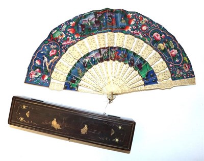 Lot 2178 - A Circa 1830's Chinese Cabriolet Fan, Qing Dynasty, the monture of carved and pierced bone. The...