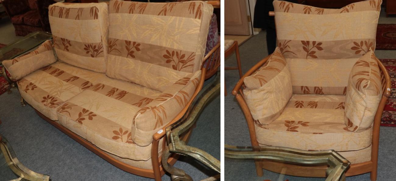 Lot 1018 - An Ercol Ash Framed Two-Seater Settee and Matching Armchair, circa April 2005, design no.2068,...
