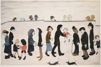 Lot 1010 - After Laurence Stephen Lowry RBA, RA (1887-1976)  ''Man Holding a Child'' Signed, with the...
