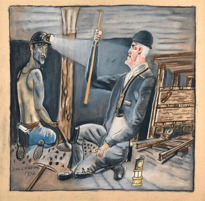 Lot 1044 - Ron Gribbons (20th/21st century) Inspecting the roof Signed and dated 1952, pastel, 60cm by...
