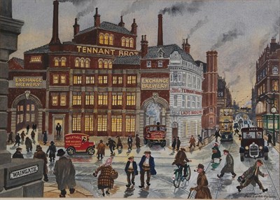 Lot 1047 - George Cunningham (b.1924-1996) Tennant Brothers Brewery Signed, watercolour, 27.5cm by 38.5cm...