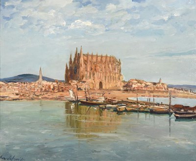 Lot 1062 - Alexander Jamieson (1873-1937) Scottish Palmas Signed, inscribed verso, oil on panel, 36cm by...