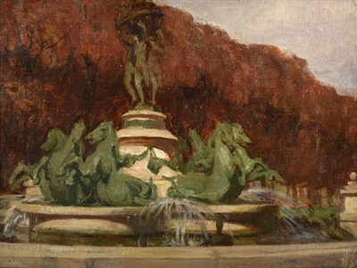 Lot 1063 - Alexander Jamieson (1873-1937) Scottish Fountain at Versailles Inscribed verso, oil on board,...