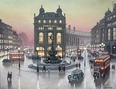 Lot 1079 - Steven Scholes (b.1952) ''Piccadilly Circus, London, 1962'' Signed, inscribed verso, oil on canvas
