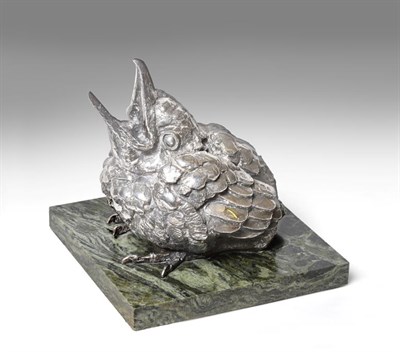 Lot 1113 - Sally Arnup FRBS, ARCA (1930-2015) ''Fledgling Blackbird''  Hallmarked Sheffield 1975 with...