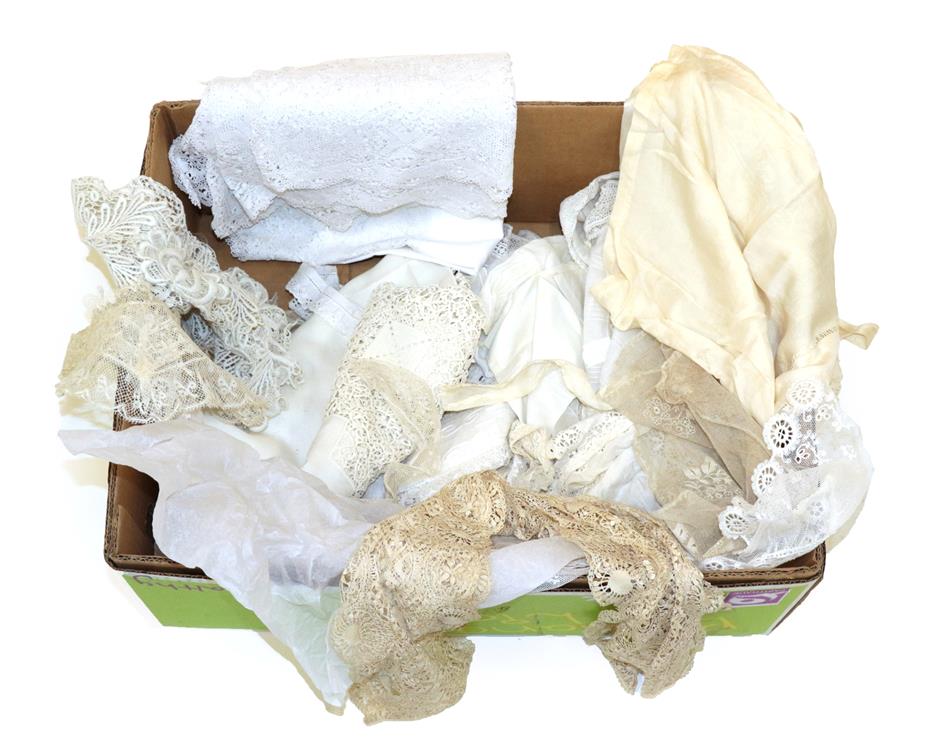 Lot 6087 - Assorted 19th/20th Century Linen and Lace including a Chinese embroidered and drawn thread work...