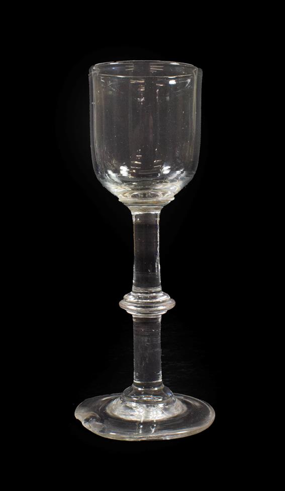 Lot 31 - A Wine Glass, circa 1750, the ovoid bowl with basal blade knop on a plain stem with annular...