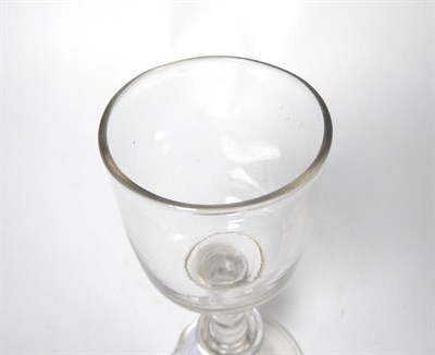 Lot 31 - A Wine Glass, circa 1750, the ovoid bowl with basal blade knop on a plain stem with annular...