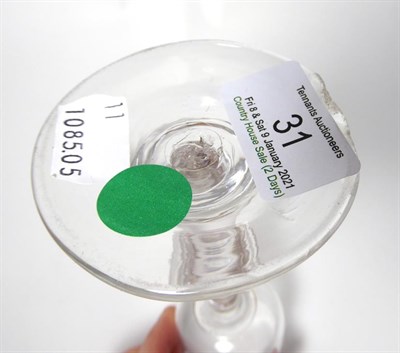 Lot 31 - A Wine Glass, circa 1750, the ovoid bowl with basal blade knop on a plain stem with annular...