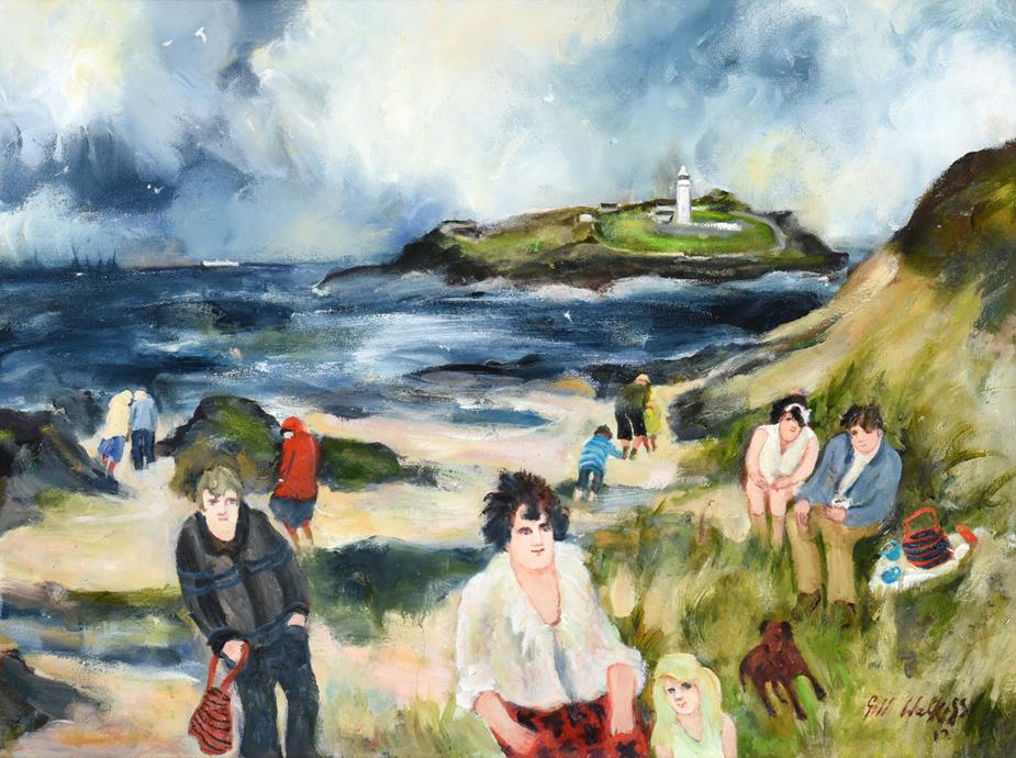 Lot 1077 - Gill Watkiss (b.1938) ''Godrevy Lighthouse''  Signed and dated (20)17, oil on canvas, 44cm by 59cm