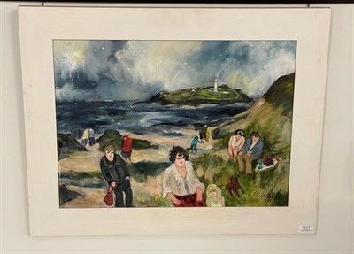 Lot 1077 - Gill Watkiss (b.1938) ''Godrevy Lighthouse''  Signed and dated (20)17, oil on canvas, 44cm by 59cm