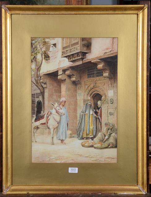 Lot 1013 - *MH (19th/20th century), figures and a donkey before an archway, initialled MH and dated...
